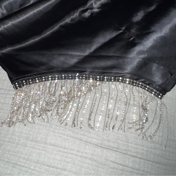 Lulus Strobe Lights Black Satin Rhinestone Fringe Mini Dress NWT - Picture 11 of 14